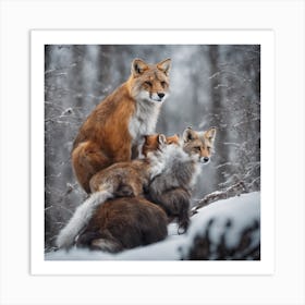 The red fox in the middle of the ice Art Print