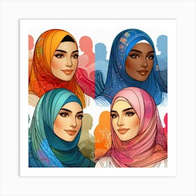 Muslim Women In Hijabs 1 Art Print