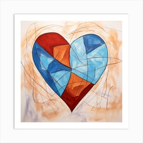 Blue Orange Swirl Doodle Heart 3 Art Print