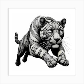 Panther Jump - Abstract Line Art Illustration 207 Art Print