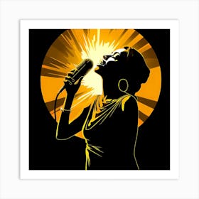 Woman Singing With A Microphone Art Print