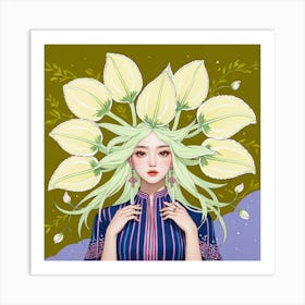 Chinese Girl With Flowers Art Print