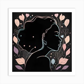 Portrait Of A Woman With Flowers Art Print