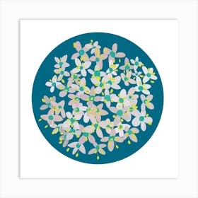 Blue Circle with Flowers Art Print