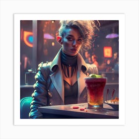 Cyberpunk bar scene Art Print