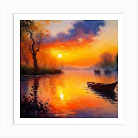 Sunset On The River Art Print