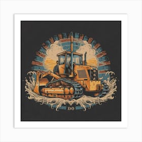 Yellow bulldozer surrounded by fiery flames 6 Art Print