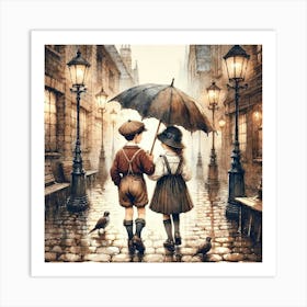 Children In The Rain Art Print