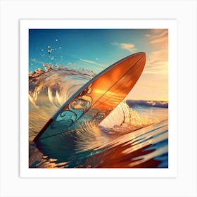 Surfboard In The Ocean Art Print