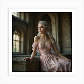 Beautiful Young Woman In A Pink Dress Art Print