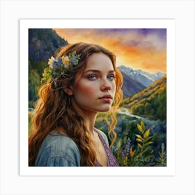 Girl In The Mountains Art Print