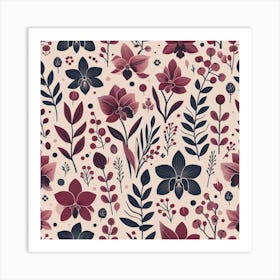 Scandinavian style,Pattern with burgundy Orchid flowers 1 Art Print