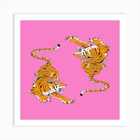 Tiger On Pink Background 1 Art Print