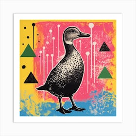 Duckling By The River Linocut Style 4 Art Print