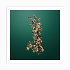Gold Botanical Caragana Spinosa on Dark Spring Green Art Print