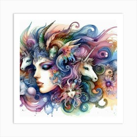 Unicorns And Angels Art Print