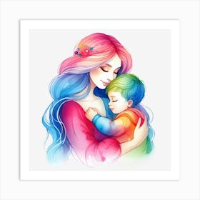 Mother And Child Watercolor Mothers Day 9 Art Print