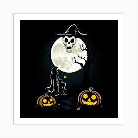 Halloween Witch And Pumpkins Art Print