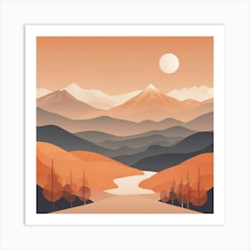 Misty mountains background in orange tone 80 Art Print