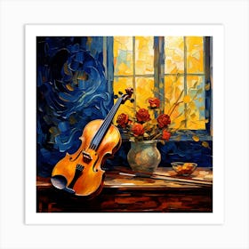 Violin And Roses Art Print