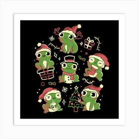 Jolly Frogs - Funny Cute Adorable Christmas Frog Holiday Gift Art Print