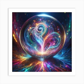 A Crystal Sphere Swirling Mass Of Glowing Light Follows The Rainbow Color Water Inside Of It Art Print