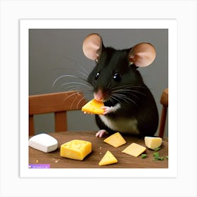 Surrealism Art Print | Mouse With A Smorgasbord Holds Cheese Wedge Art Print