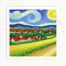 The Spirit of Simplicity: A Village Life Starry Night Art Print