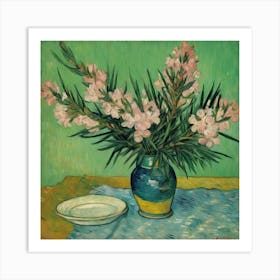 Pink Roses In A Blue Vase Art Print