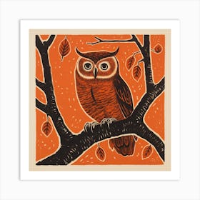 Retro Bird Lithograph Eastern Screech Owl 2 Art Print