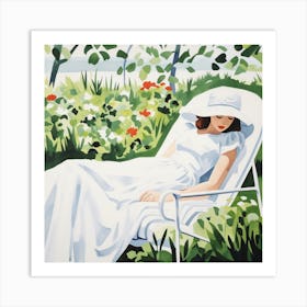 Woman In White Garden Chair Art Print