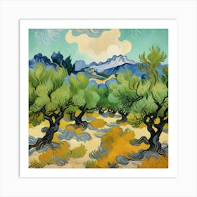 Olive Trees With The Alpilles In The Background, Vincent Van Gogh Art Print 2 Art Print