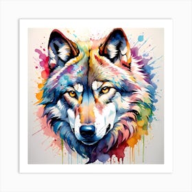 Vibrant Detailed Wolf Head Painting Art Print