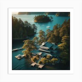 Japanese house in the middle of the sea and trees Art Print