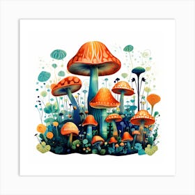 Mushrooms And Flowers 32 Art Print