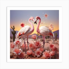Magic021 The Two Flamingos Are Sitting Around Each Other On The 8f57fe8c Db97 40b0 Ab80 61dd17567eb6 Art Print