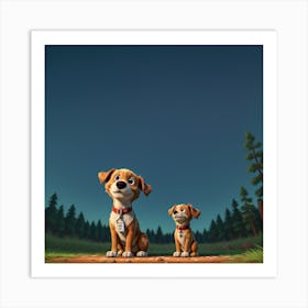 3d Animation Style A Lost Dog In The Forest Looking At The Sky 0 Art Print