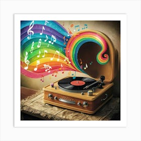 Record Player With Music Notes Art Print