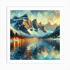 Montain lac oil painting abstract painting art 8 Art Print