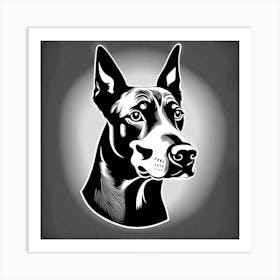 Doberman Pinscher, Black and white illustration, Dog drawing, Dog art, Animal illustration, Pet portrait, Realistic dog art Art Print