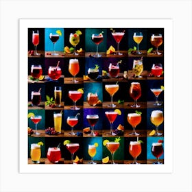 Collage Of Drinks, Wine, Cocktail, Beer, FriendsGiving, Surrealist Art Print