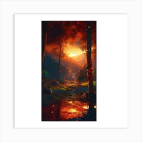 Sunset In The Forest 2 Art Print