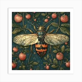 Bee On Strawberry Art Art Print