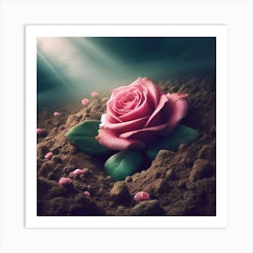 Pink Rose In The Dirt Art Print