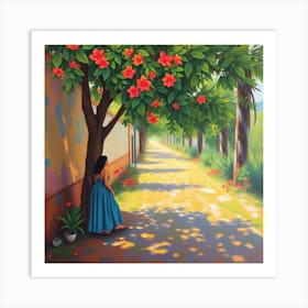 Girl Under A Tree Art Print