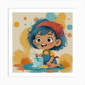 Little Girl Playing With Paint Art Print