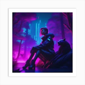 Girl In The Neon Forest Art Print