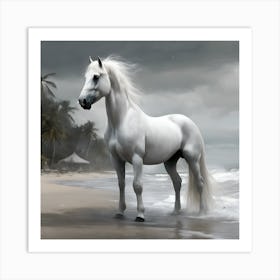 White Horse On The Beach Art Print