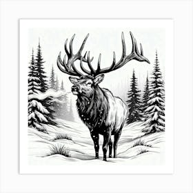 Line Art elk Art Print