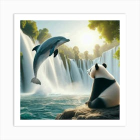 Panda And Dolphin Art Print